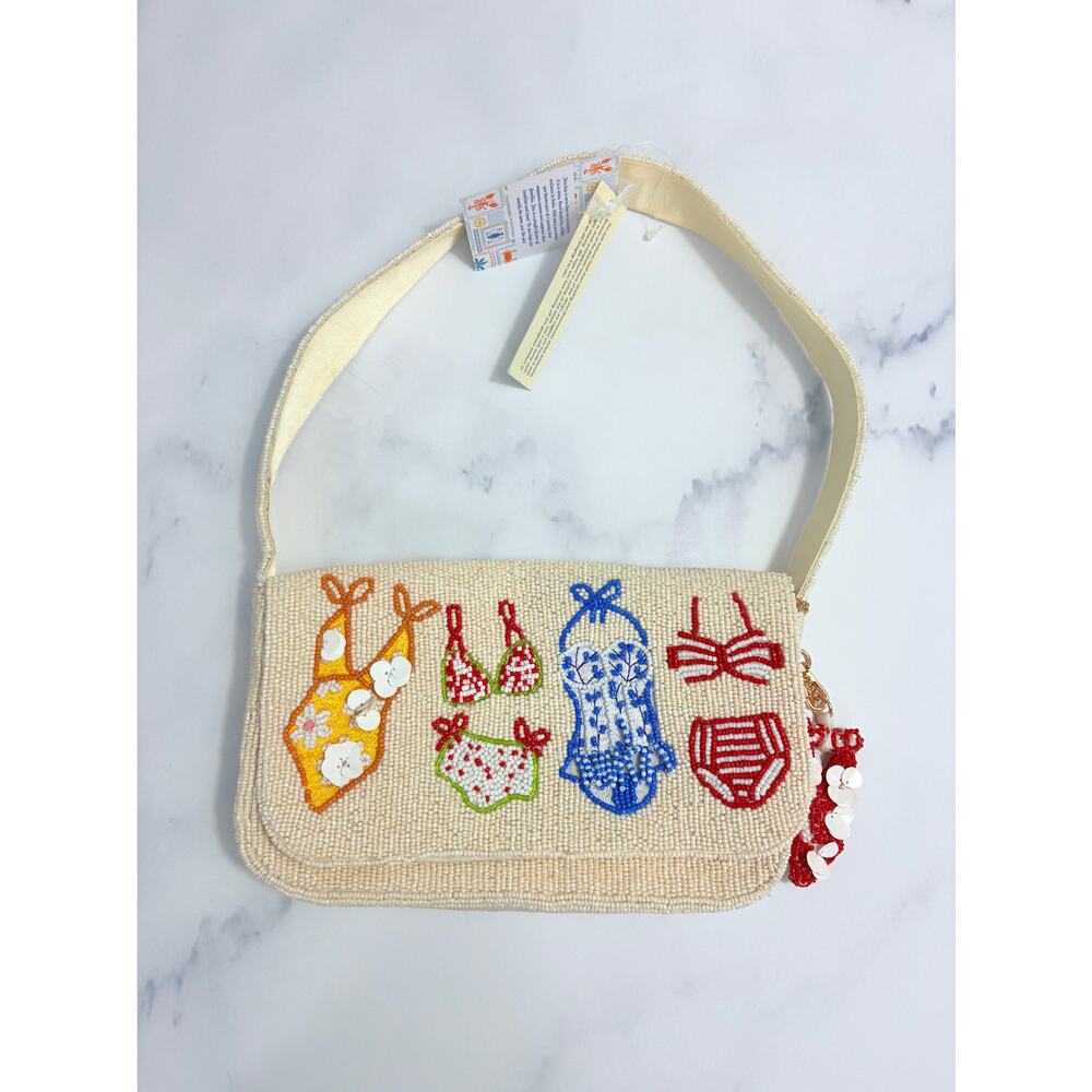 Rare Viral Hand Beaded Bikini Bag NWT Coastal Resort Beach Y2K Statement Purse - Picture 4 of 16